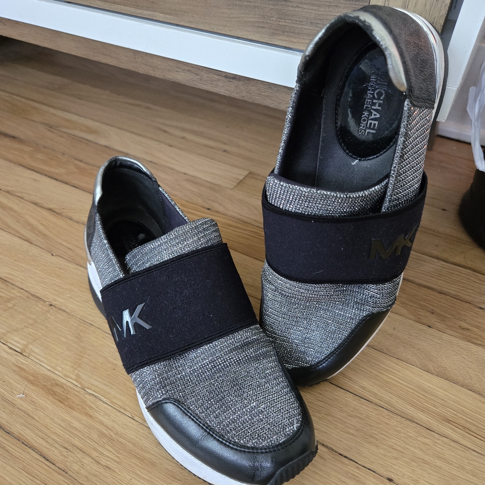 MICHAEL Michael Kors MK Slip-On Sneakers in Metallic Gray & Black